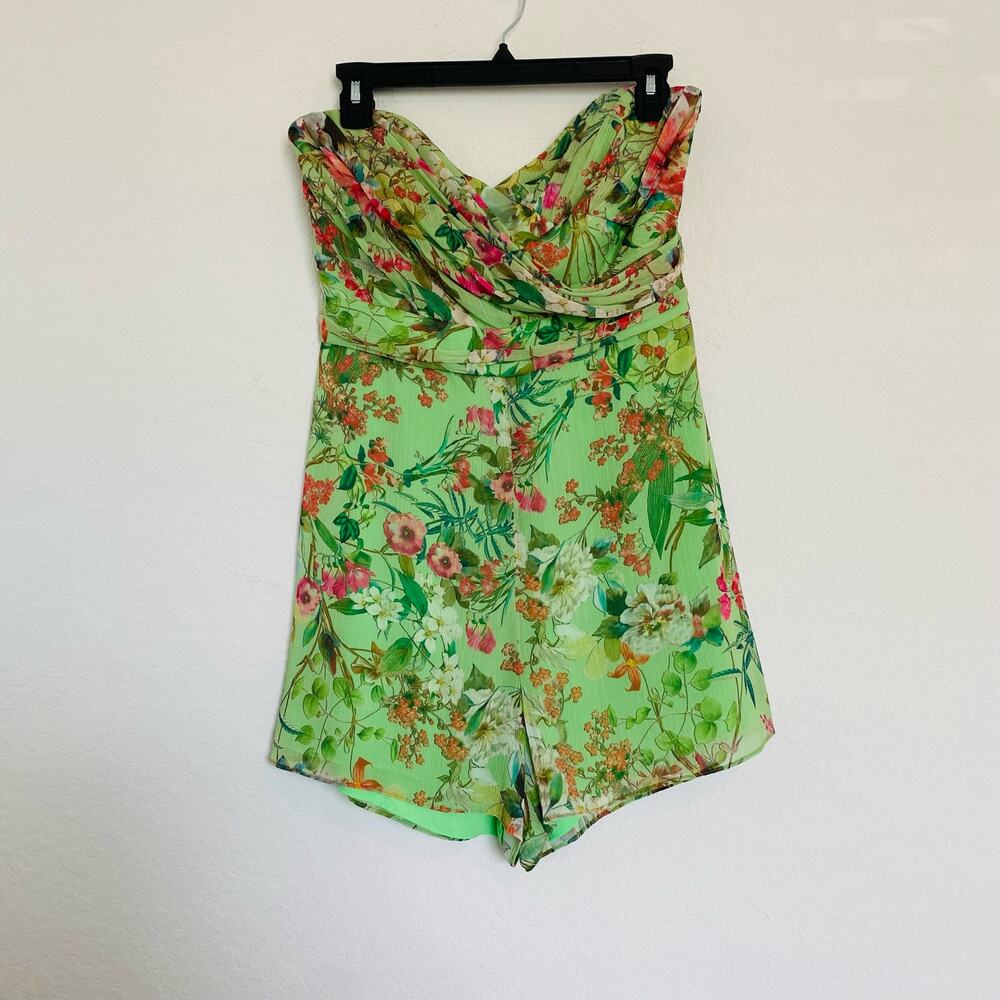 Jay Godfrey Lydia Romper Strapless Green Floral‎ 10